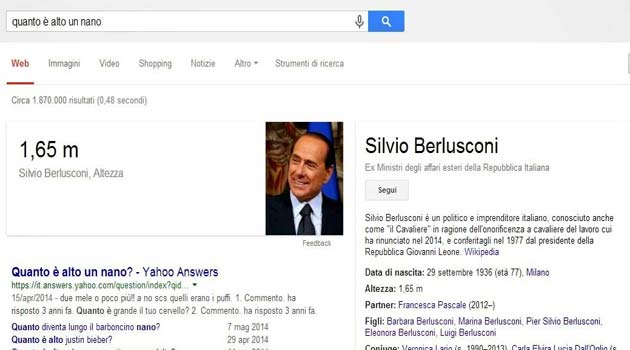 Per Google un nano  alto come Silvio Berlusconi